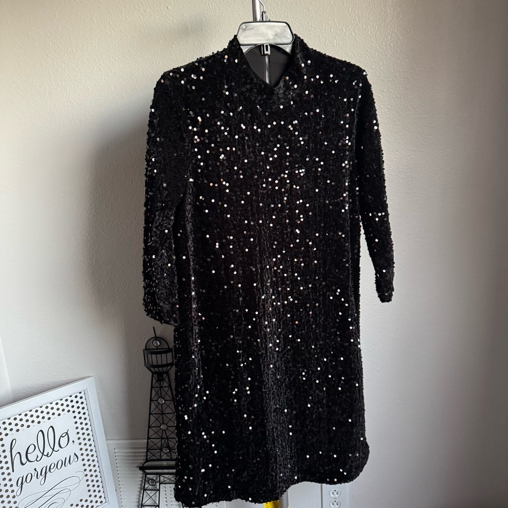 NWT J.McLaughlin Leeza Mini Black Sequin Shirt Dress Sz S - Picture 2 of 5